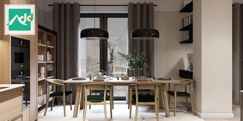 Phòng ăn được thiết kế liên thông với không gian phòng khách để tiết kiệm được diện tích