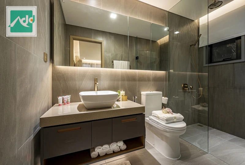 Phòng tắm được lên ý tưởng thiết kế hiện đại và độc đáo