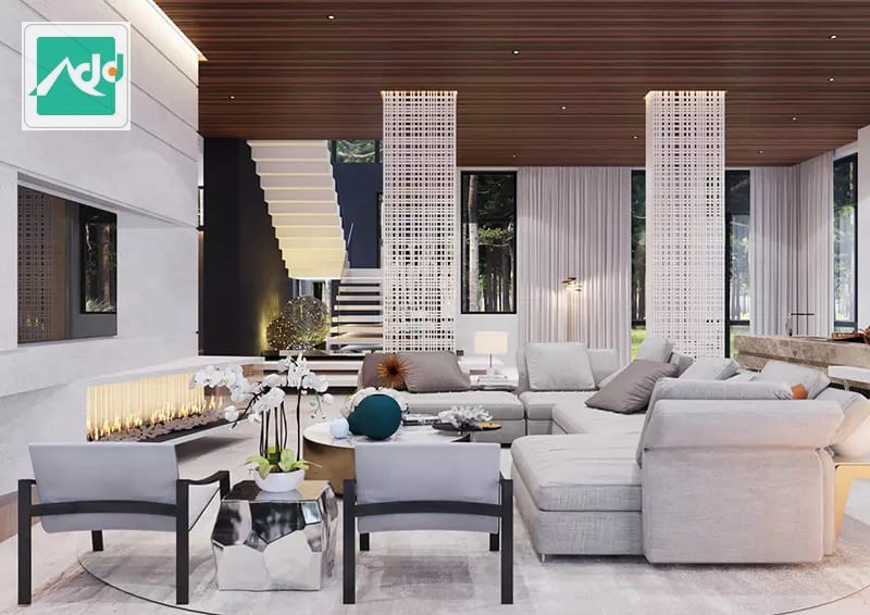 Phòng khách sử dụng tông màu trắng tạo cảm giác mở rộng diện tích không gian