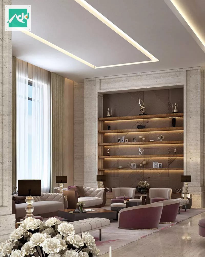 Phòng khách đẹp sang trọng kết hợp nội thất, ánh sáng và màu sắc hài hòa