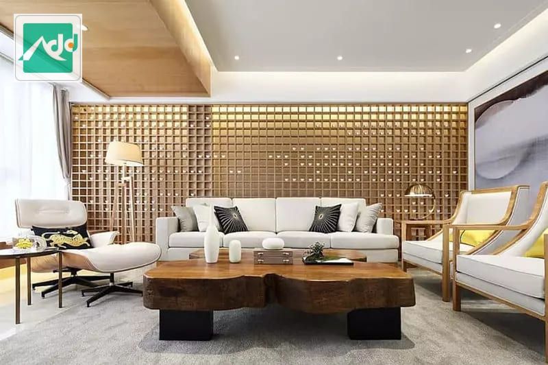 Chiếc bàn gỗ tự nhiên dày tăng thêm nét đẹp sang trọng cho phòng khách
