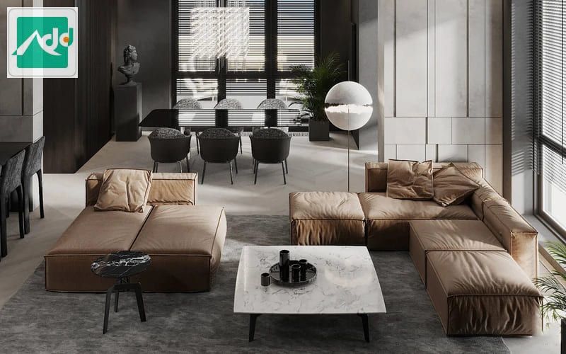 Ý tưởng phòng khách trong thiết kế nội thất căn hộ chung cư 200m2
