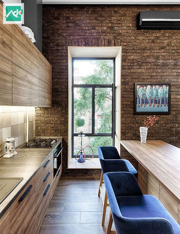 Vật liệu gỗ cao cấp kết hợp bức tường gạch cho nhà bếp thật phong cách
