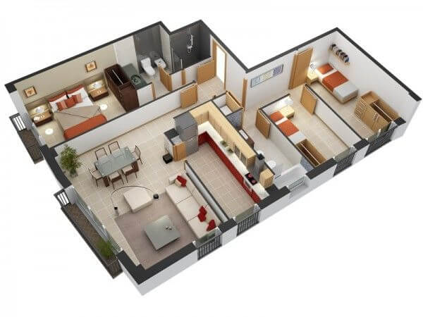 Thiết kế căn hộ 80m2 3 phòng ngủ
